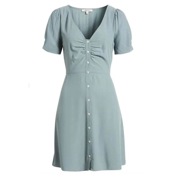 Madewell Dresses & Skirts - Madewell V-Neck Button-Front Mini Dress in Faded River Blue, Size 8 US, NWT